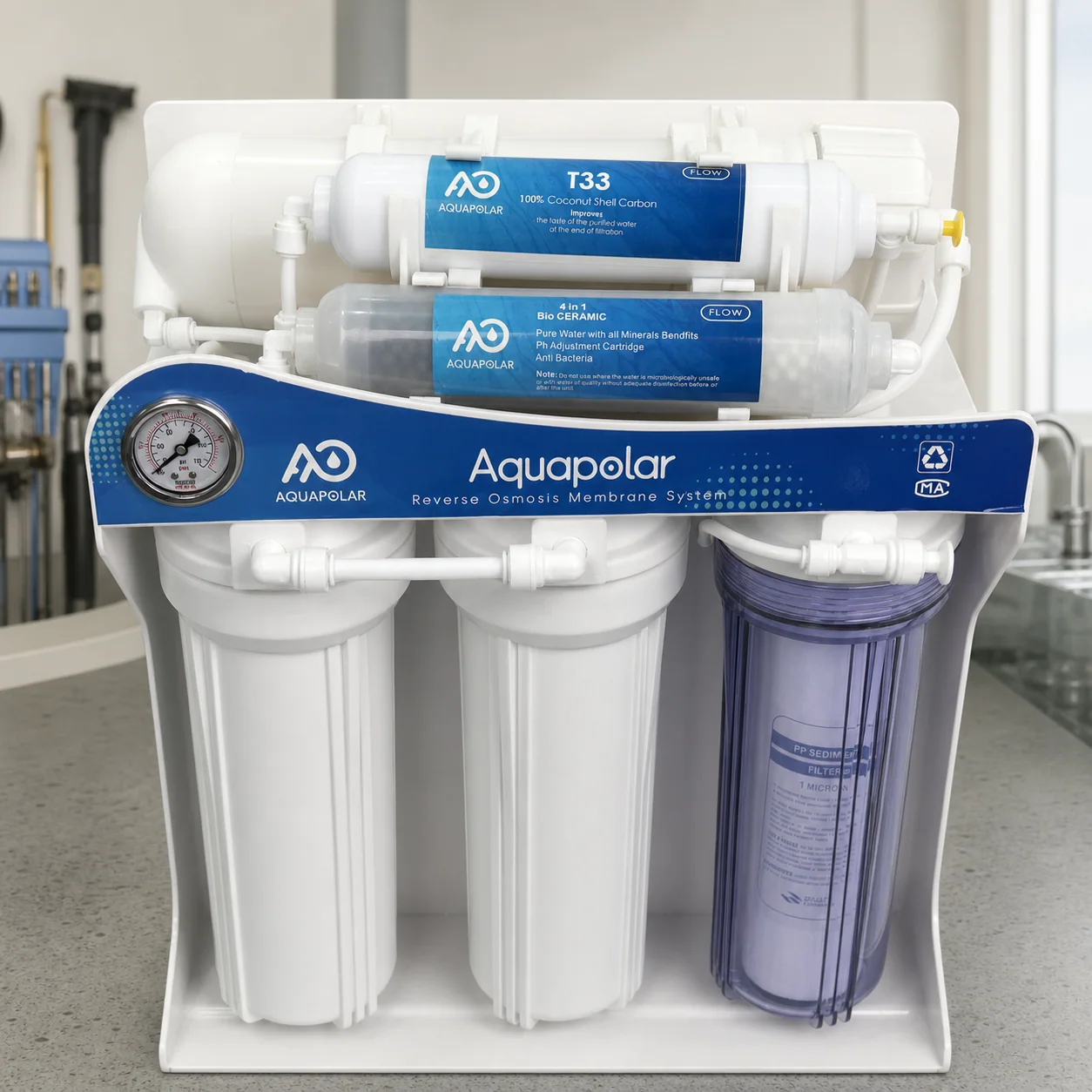 AQUAPOLAR RO Machine 400GPD filter service view 1