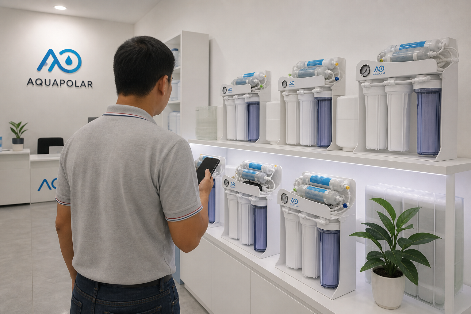 Customer checking RO displays while messaging for advice
