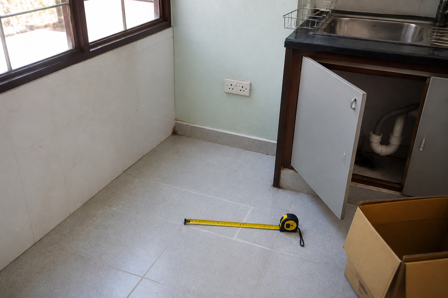 Kitchen corner measured for RO install space