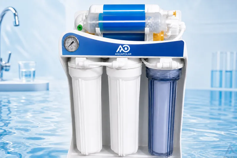 Three-housing 400GPD-class reverse osmosis machine in a clean studio