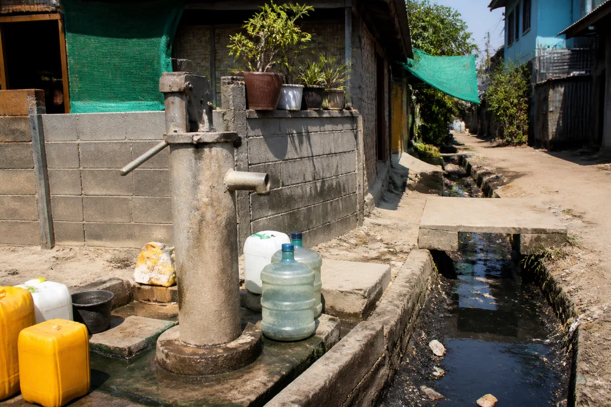 Mandalay shallow well head near a drainage canal