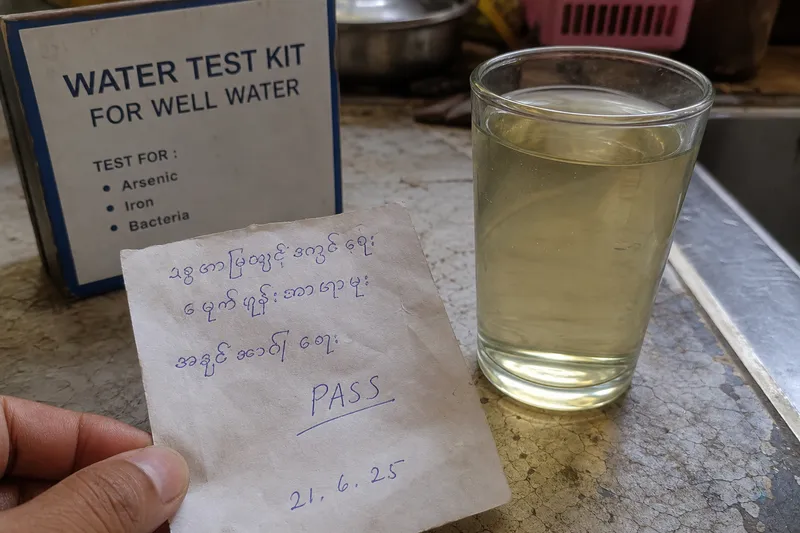 Handwritten well test note that says passed without naming the arsenic limit