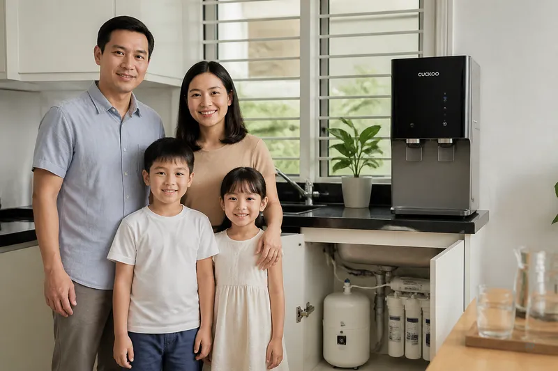 Myanmar family discussing RO class upgrade at the AQUAPOLAR showroom