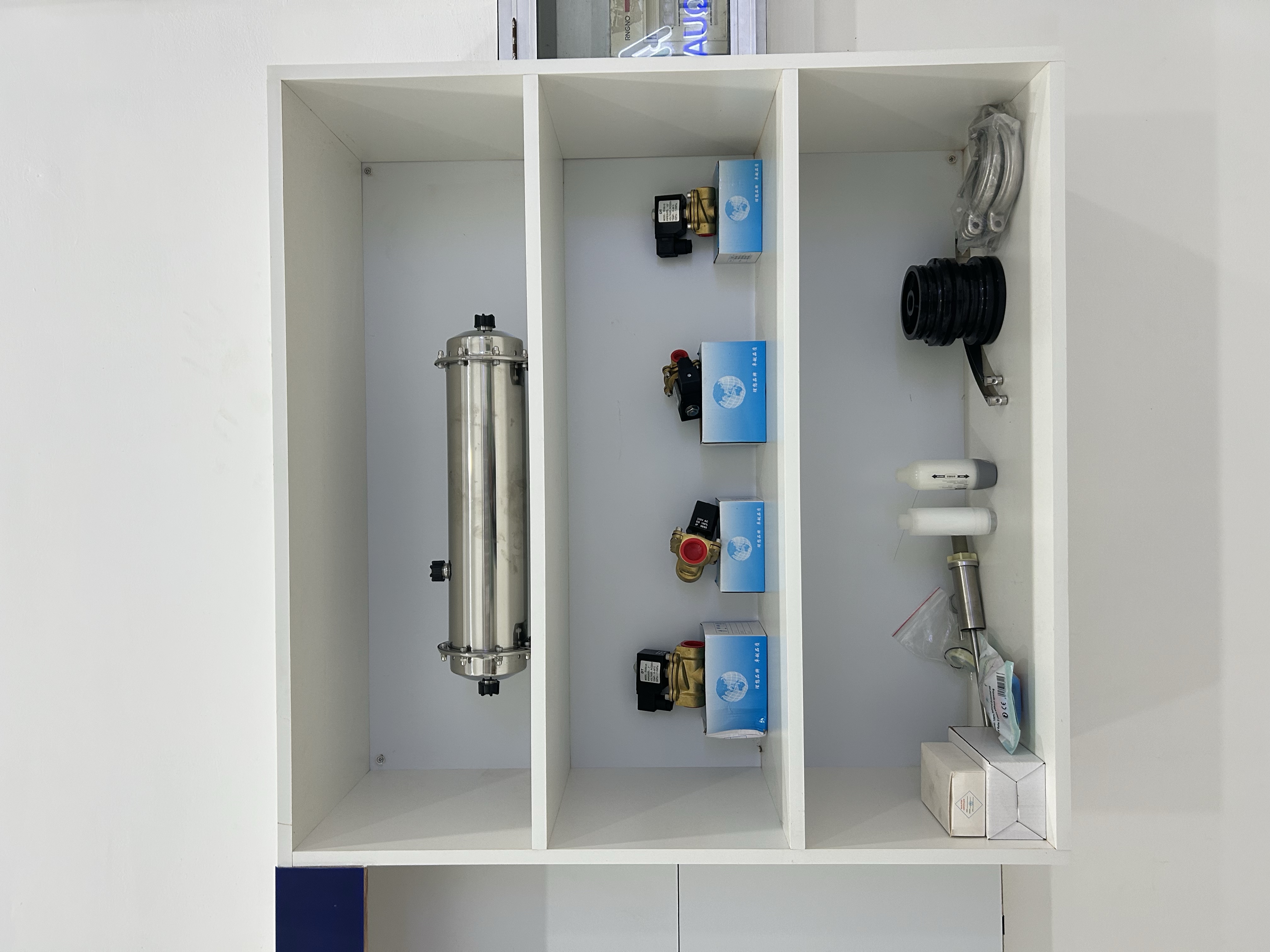 Spare parts shelf detail in showroom
