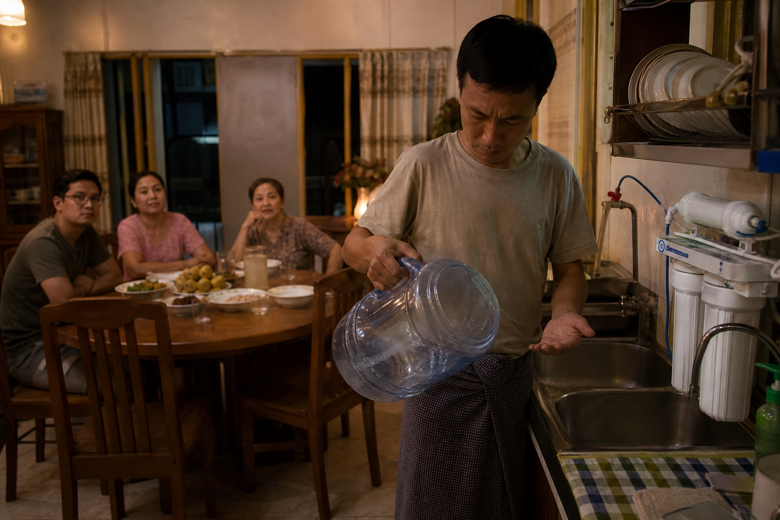 Guests waiting while home purified water runs short