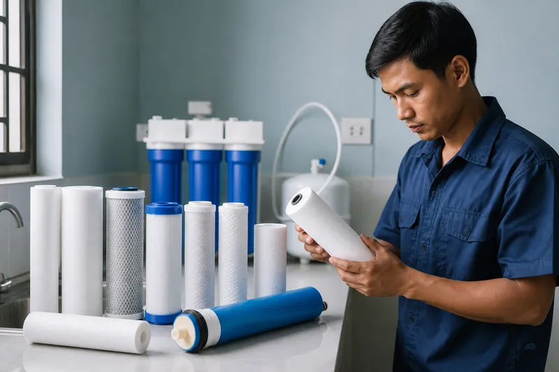 RO filters and membrane on a workbench before reorder