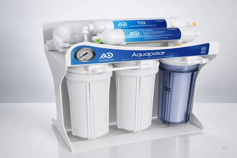 Three-housing 400GPD-class reverse osmosis machine in a clean studio