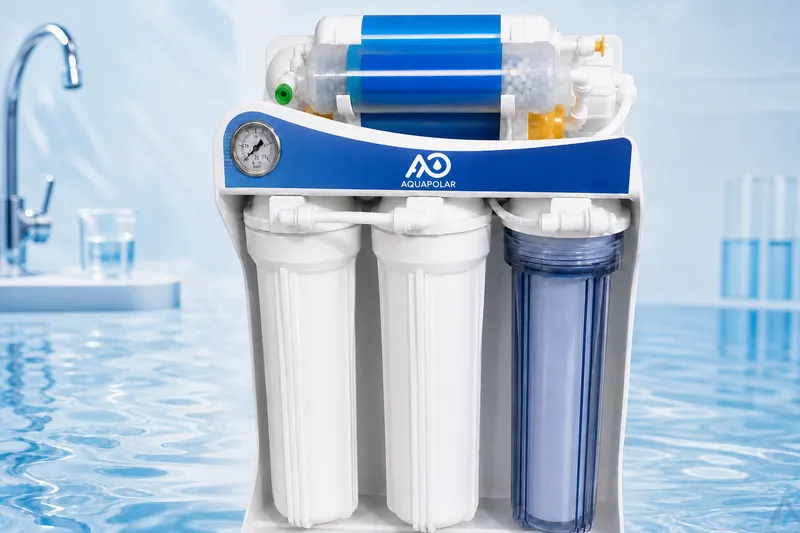 Three-housing 400GPD-class reverse osmosis machine in a clean studio